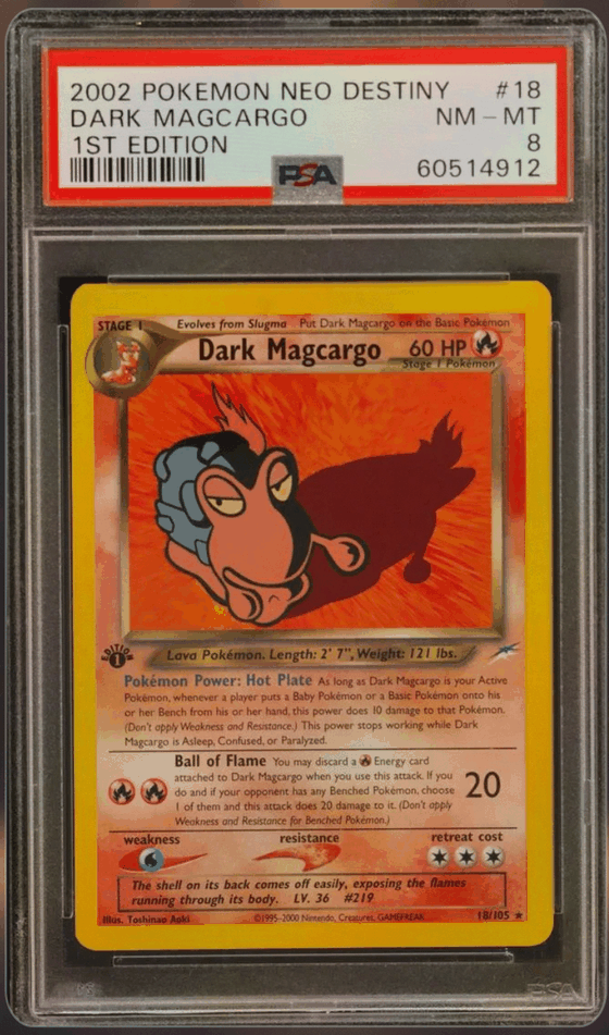 Dark Magcargo 1st Edition PSA 8 NM-MT slab